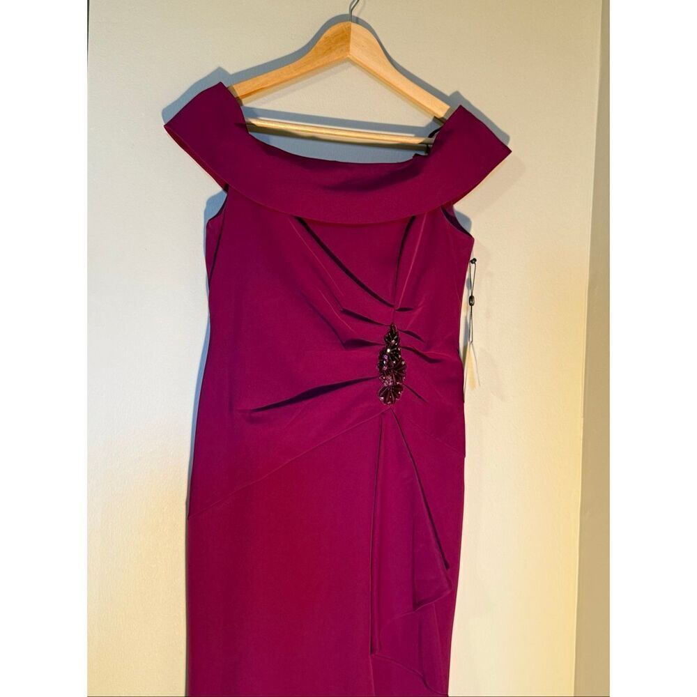 Adrianna Papell Size 6 Off Shoulder Trumpet Formal Gown Fuchsia Purple Pink NWT - Picture 6 of 16